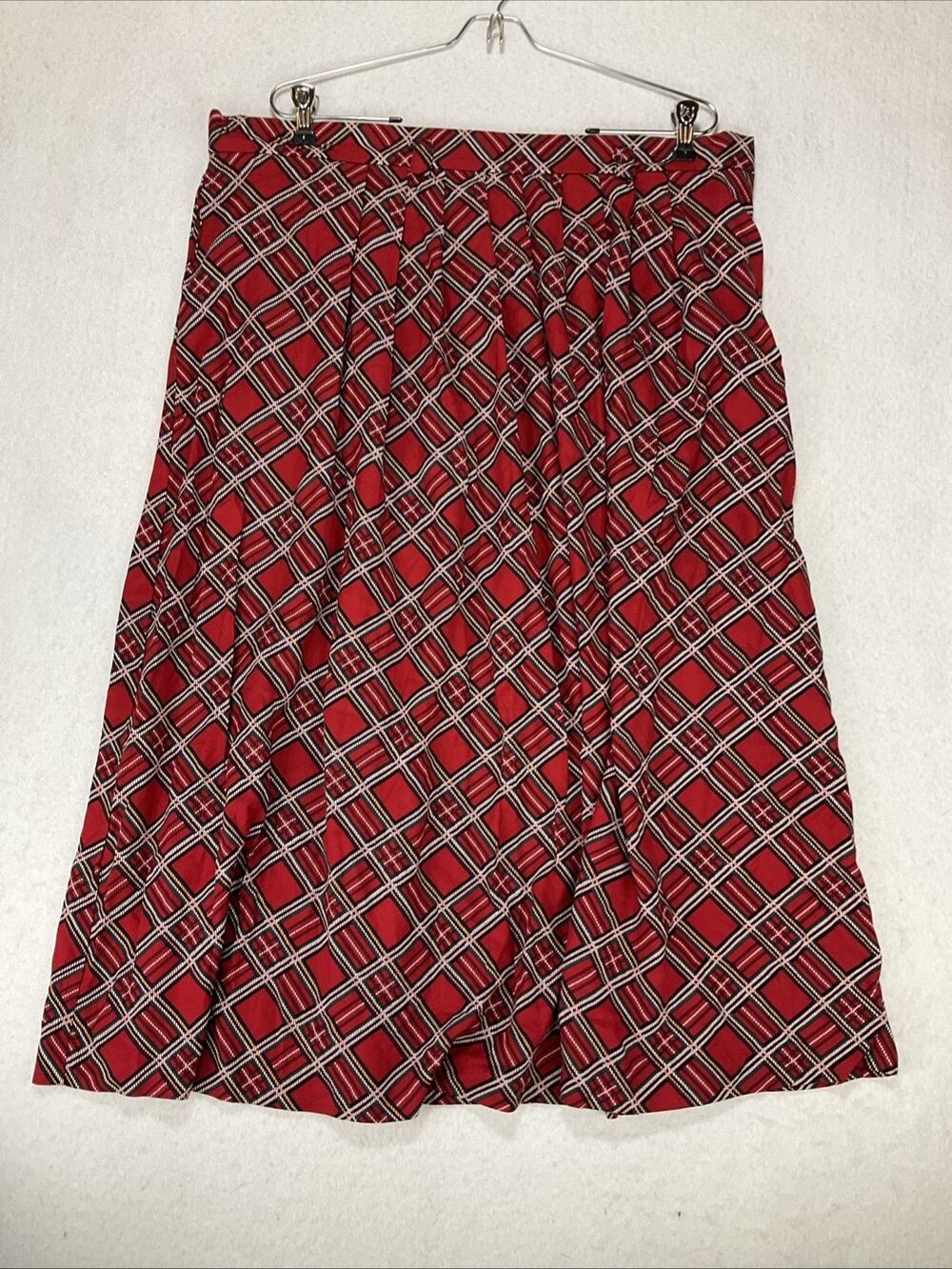 VTG Academia Pleated Red Tartan Plaid Midi Skirt Pockets Sz 24 Heritage Holiday
